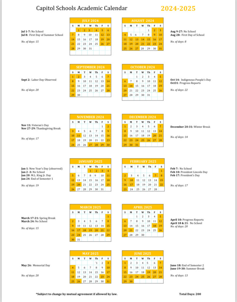 Calendars CAPITOL ACADEMY